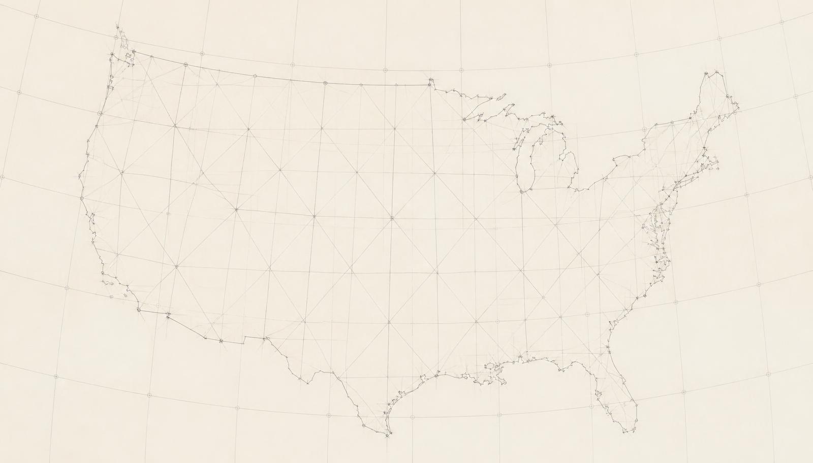 Technical drafting of the United States representing nationwide lending coverage